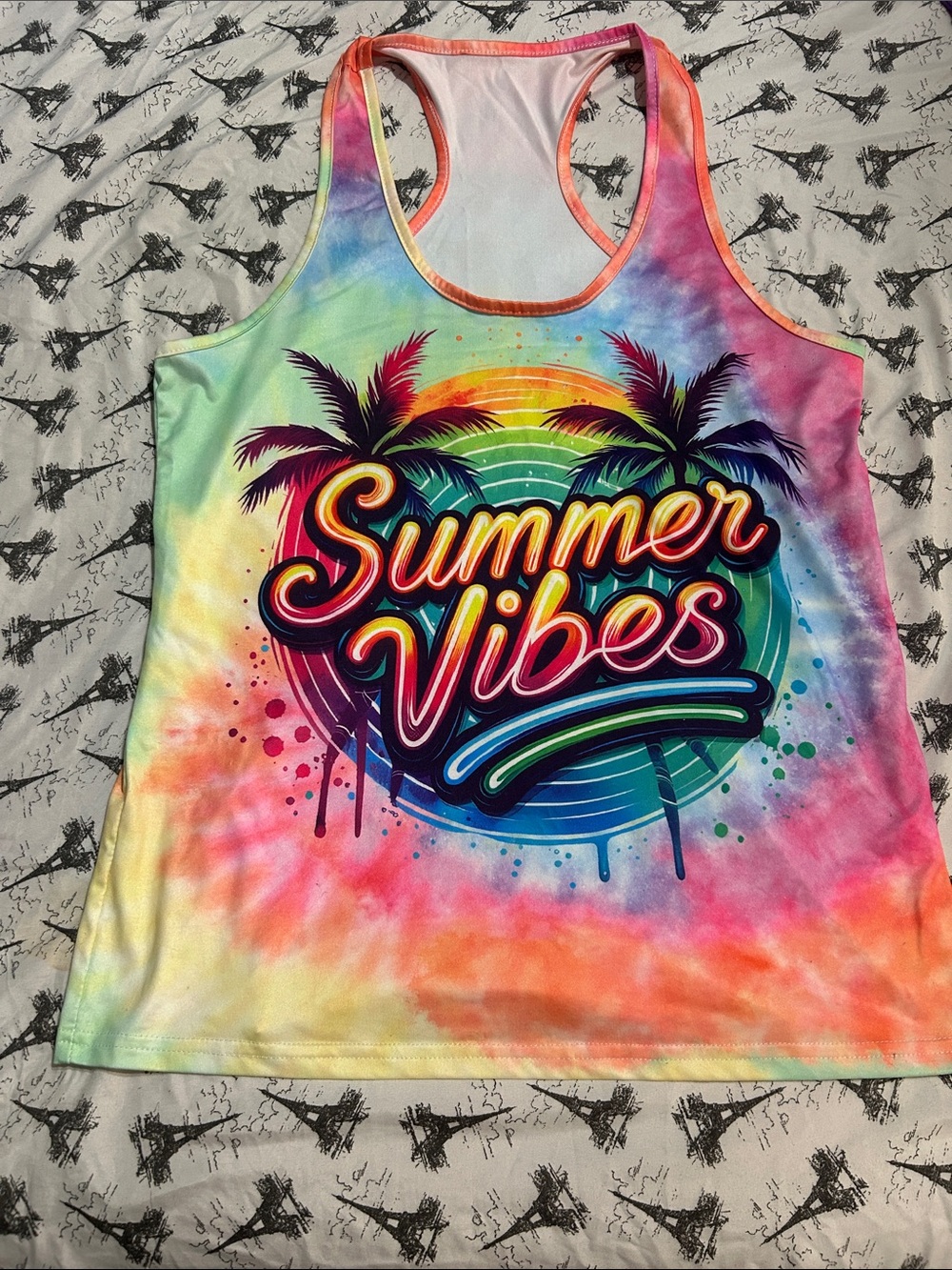 SHEIN Rainbow Tie-Dye 'Summer Vibes' Muscle Tank